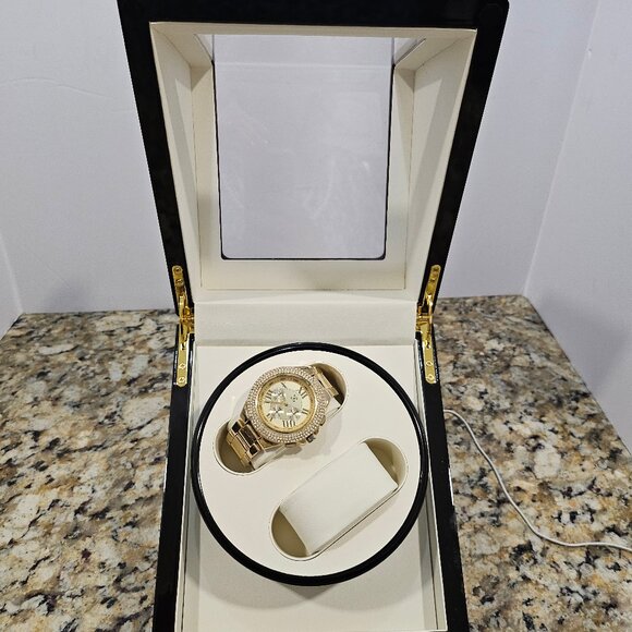Ga Rcan Watch Winder Box Ebony Pattern Mechanical Automatic Winding Device - Picture 2 of 12